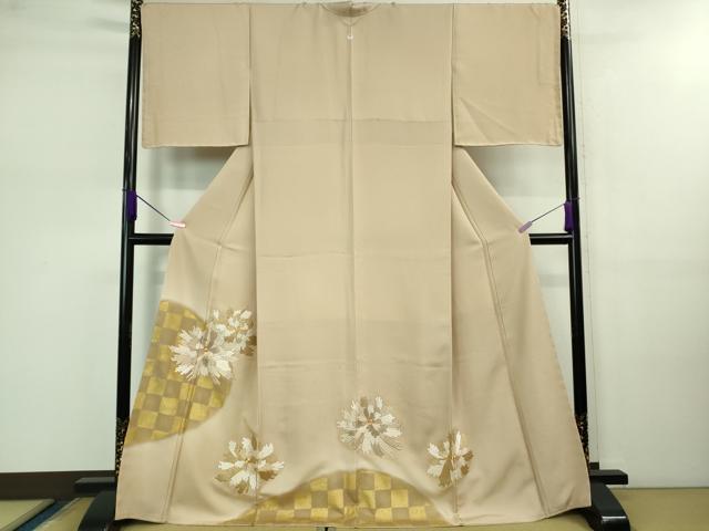 平和屋本店■極上　中国三大刺繍　蘇州刺繍　色留袖　駒刺繍　菊　肌色地　金彩　反端付き　逸品　未使用　DZAB0572kh5