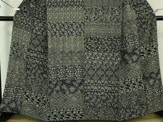 平和屋着物□極上 藍香房 小紋 天然藍染 吉祥花鳥横段文 さが美