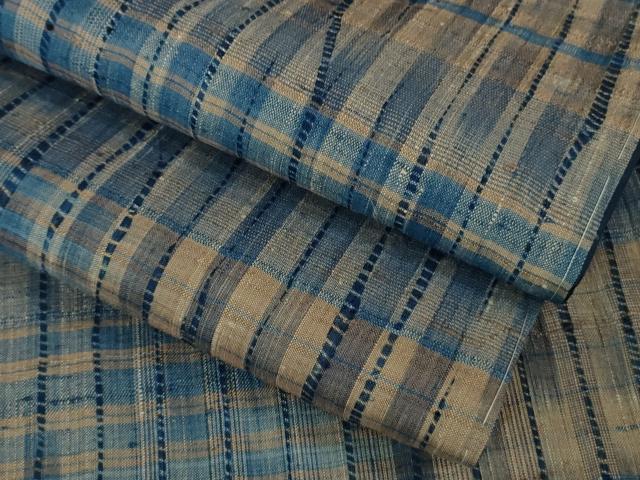 平和屋着物■極上　生紬　藍　格子　逸品　未使用　DZAB0588kh5