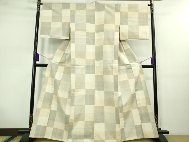 平和屋着物■極上　結城紬　単衣　100亀甲　市松文様　逸品　DZAB0620kh5 平和屋着物□極上 結城紬 単衣 100亀甲 市松文様 逸品 DZAB0620kh5