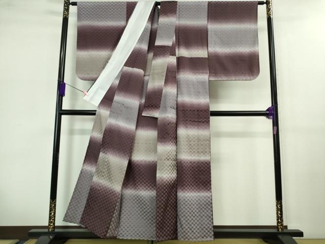 平和屋着物□極上 小紋 単衣 市松紋紗 暈し染め 逸品 DZAB0627kh5