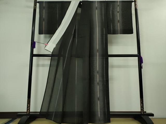 平和屋着物□極上 夏物 絹芭蕉 訪問着 間道 暈し染め 黒地