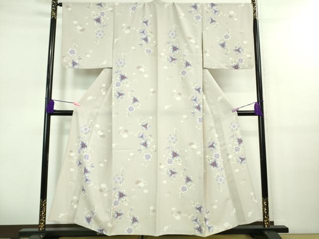 平和屋着物■極上　小紋　単衣　23区　草花文　薄柿鼠色地　洗える着物　逸品　DZAB0629kh5