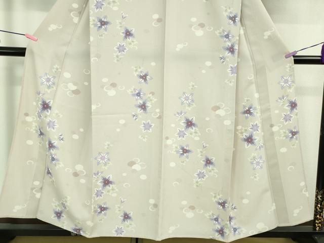 平和屋着物■極上　小紋　単衣　23区　草花文　薄柿鼠色地　洗える着物　逸品　DZAB0629kh5