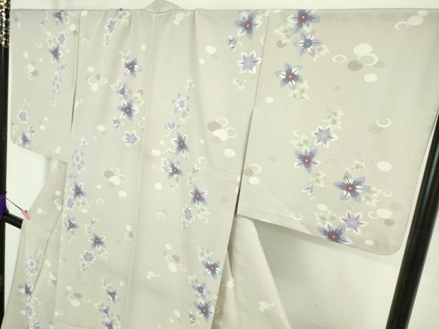 平和屋着物■極上　小紋　単衣　23区　草花文　薄柿鼠色地　洗える着物　逸品　DZAB0629kh5