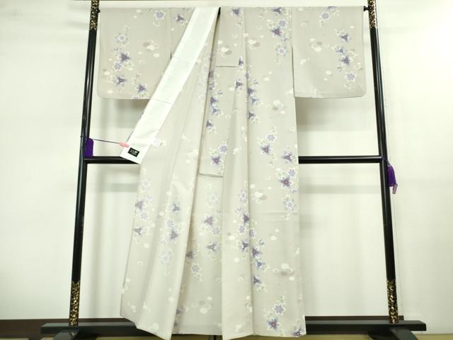 平和屋着物■極上　小紋　単衣　23区　草花文　薄柿鼠色地　洗える着物　逸品　DZAB0629kh5