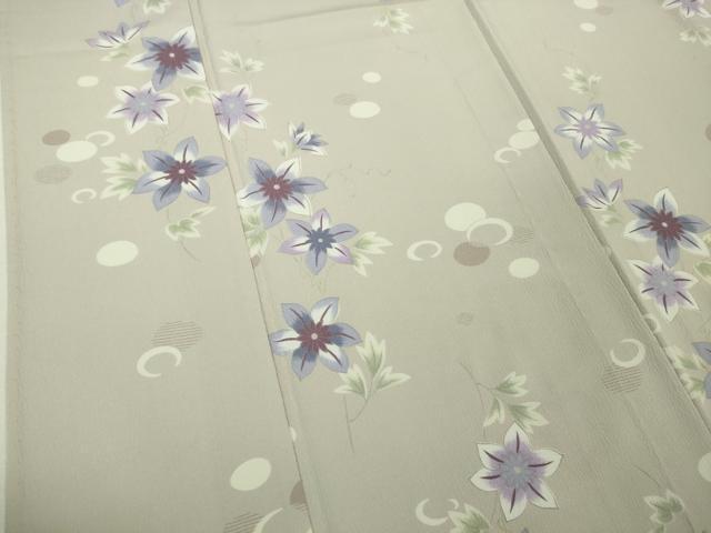 平和屋着物■極上　小紋　単衣　23区　草花文　薄柿鼠色地　洗える着物　逸品　DZAB0629kh5