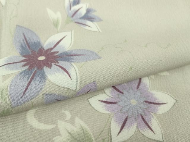 平和屋着物■極上　小紋　単衣　23区　草花文　薄柿鼠色地　洗える着物　逸品　DZAB0629kh5