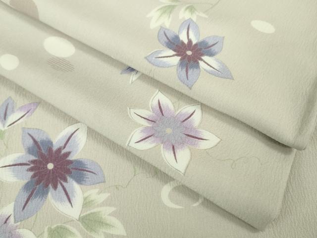 平和屋着物■極上　小紋　単衣　23区　草花文　薄柿鼠色地　洗える着物　逸品　DZAB0629kh5