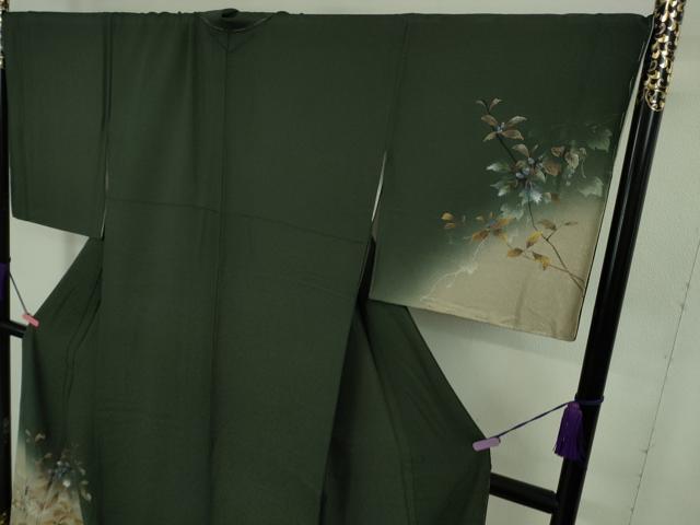 平和屋着物□極上 訪問着 どんぐり 枝葉文 暈し染め 高麗納戸色