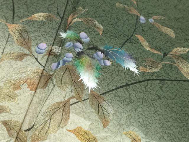 平和屋着物□極上 訪問着 どんぐり 枝葉文 暈し染め 高麗納戸色