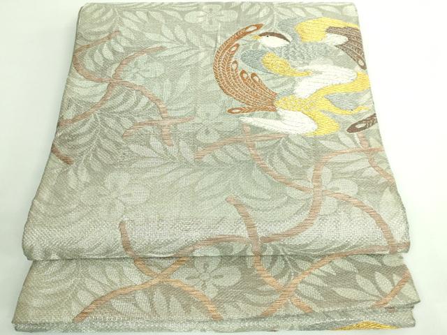 平和屋着物■極上　夏物　西陣　御帯処　岡慶謹製　六通柄袋帯　唐織　花鳥文　プラチナ　広幅　金銀糸　逸品　DZAB0651kh5