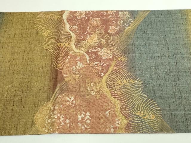 平和屋着物■極上　名門　しょうざん　生紬　紙屋川伝承　絹漉貴　太鼓柄袋帯　花唐草　金糸　逸品　DZAB0655kh5 平和屋着物□極上 名門 しょうざん 生紬 紙屋川伝承 絹漉貴 太鼓