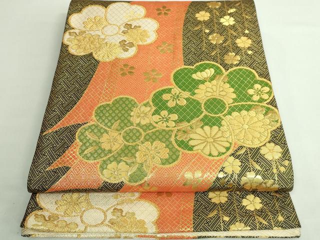 平和屋着物■極上　本綾佐賀錦　伝統工芸品産業功労者　岡野武一郎　六通柄袋帯　舞花文　金糸　逸品　DZAB0656kh5