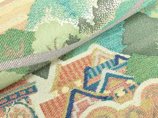 平和屋本店□極上 手織綴れ 山鹿清華 太鼓柄袋帯 旭光萬寿山之