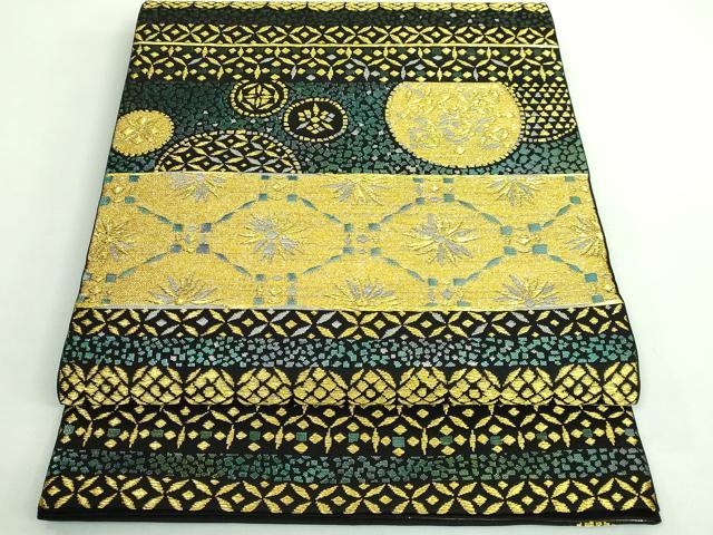 平和屋本店■極上　龍村美術織物　たつむら　太鼓柄　本袋帯　螺鈿段文錦　黒地　金銀糸　逸品　DZAB0738kh5