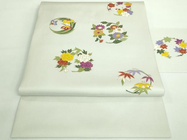 平和屋本店■極上　塩瀬　九寸名古屋帯　花丸文　練色地　金彩　逸品　DZAB0744kh5