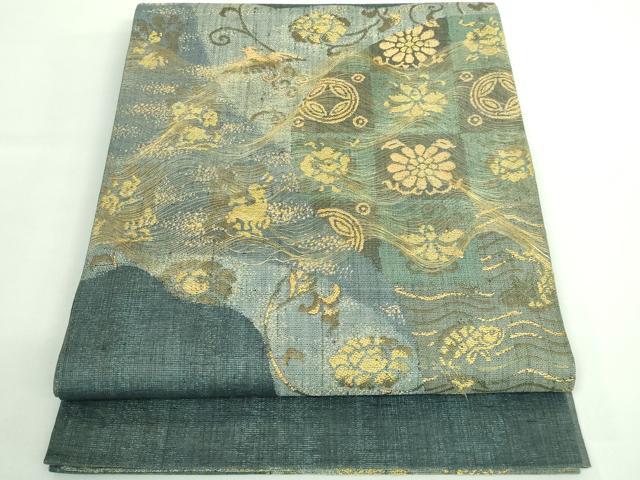 平和屋着物■極上　名門　しょうざん　生紬　紙屋川伝承　絹漉貴　太鼓柄袋帯　名物裂　金糸　逸品　DZAB0749kh5