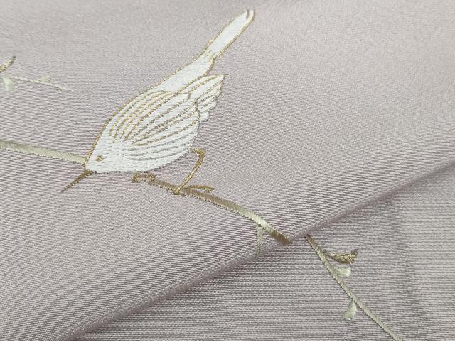 平和屋着物■極上　色留訪問着　総刺繍　枝木に小鳥　霞色地　金糸　逸品　未使用　DZAB0752kh5