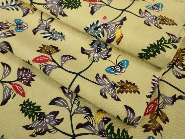 平和屋本店■極上　本場琉球紅型　小紋　舞蝶枝葉文　蒸栗色地　逸品　未使用　DZAB0755kh5