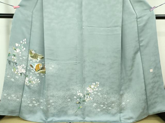平和屋本店■極上　人間国宝・羽田登喜男　訪問着　鴛鴦花文　たたき染め　逸品　DZAB0765kh5_3