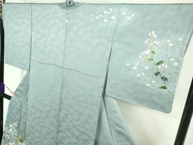 平和屋本店■極上　人間国宝・羽田登喜男　訪問着　鴛鴦花文　たたき染め　逸品　DZAB0765kh5_2