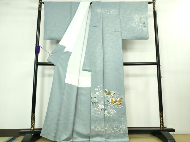 平和屋本店■極上　人間国宝・羽田登喜男　訪問着　鴛鴦花文　たたき染め　逸品　DZAB0765kh5_1