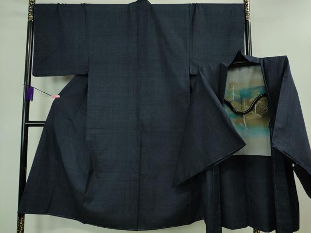 平和屋本店■極上　男性　本場結城紬　重要無形文化財　アンサンブル　キングサイズ　120亀甲　総詰め　濃藍色　逸品　未使用　DZAB0804kh5