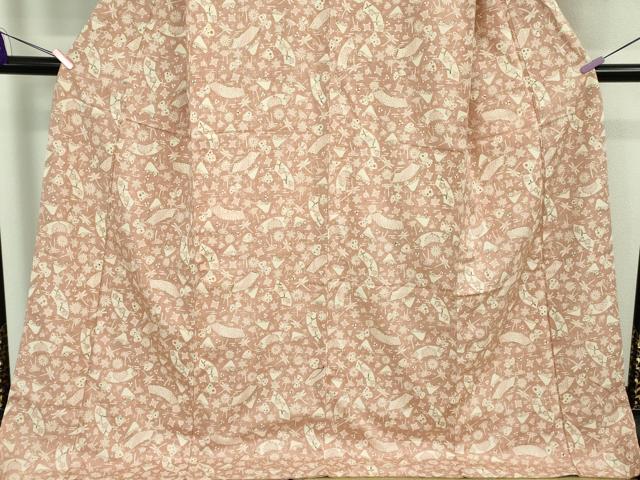 平和屋本店□極上 紬 型染 舞蝶地紙花文 宍色