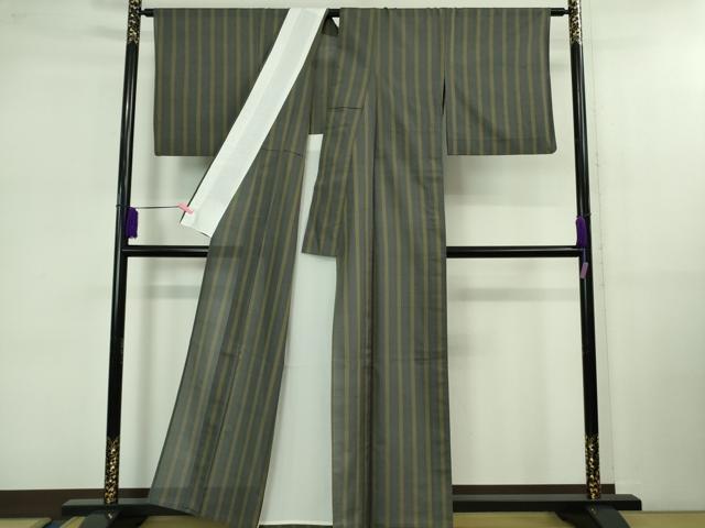 平和屋本店■極上　夏物　石川県指定無形文化財　夏牛首紬　白山工房　手織り　縞　逸品　DZAB0815kh5 平和屋本店□極上 夏物 石川県指定無形文化財 夏牛首紬 白山工房