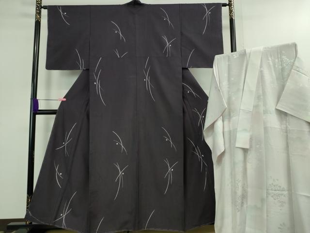 平和屋着物■極上　紬・長襦袢(無双仕立て)セット　ろうけつ染め　露草　深紫色地　逸品　未使用　DZAB0864kh5