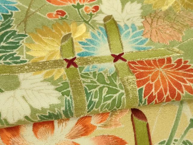 平和屋本店■極上　野口真造　大彦二代目　江戸染繍友禅　色留袖　刺繍　竹垣花文　浅黄色地　金糸　逸品　DZAB0866kh5 平和屋本店□極上 野口真造 大彦二代目 江戸染繍友禅