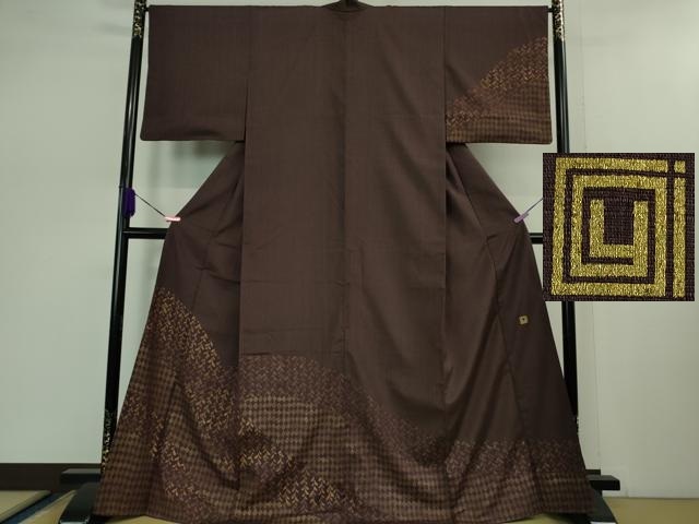 平和屋着物■極上 ファッションデザイナー稲葉賀恵 染織の名門 しょうざん  生紬 訪問着 枝垂れ柳 菱文 紫鳶色地　金彩　逸品　DZAB0876kh5