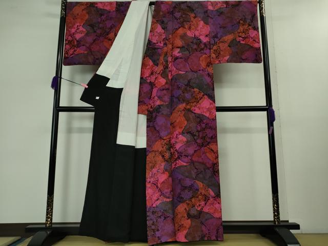 平和屋本店■極上　前田仁仙　仁仙更紗　小紋　京友禅　仁仙花布　鬼しぼ縮緬　反端付き　逸品　DZAB0886kh5 平和屋本店□極上 前田仁仙 仁仙更紗 小紋 京友禅 仁仙花布 鬼しぼ縮緬