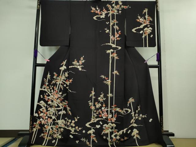 平和屋本店■極上　訪問着　友禅　駒刺繍　松竹梅　紫黒色地　金彩　大丸扱い　逸品　DZAB0896kh5