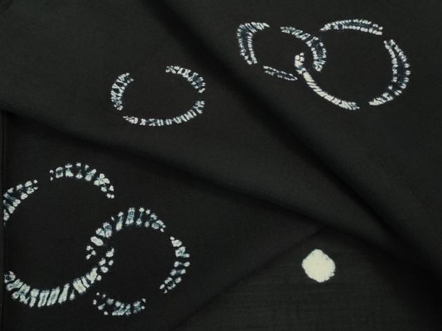 平和屋着物■極上　夏物　小紋　紬地　絞り染め　輪重ね　黒地　逸品　DZAB0898kh5