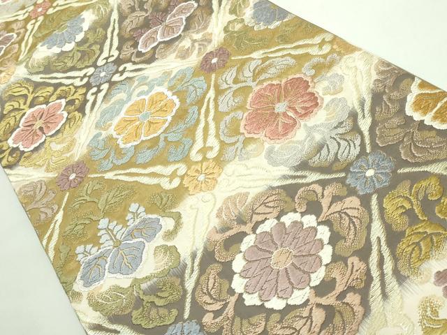 平和屋着物■極上　山城機業店　六通柄袋帯　唐織　網目花文　金糸　逸品　DZAB0906kh5 平和屋着物□極上 山城機業店 六通柄袋帯 唐織 網目花