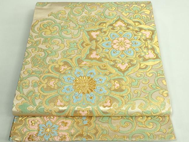平和屋着物■極上　西陣　河合美術織物謹製　六通柄袋帯　唐織　正倉院花唐草　金糸　逸品　DZAB0926kh5