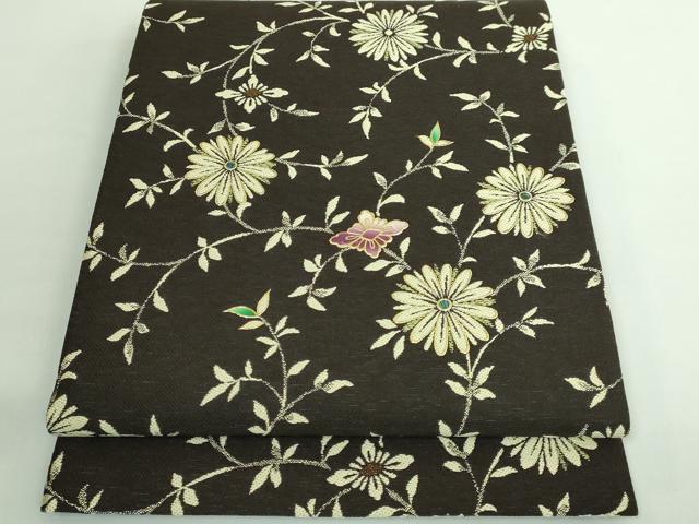 平和屋着物■極上　螺鈿作家　藤本隆士　六通柄袋帯　螺鈿　枝花文　金彩　逸品　DZAB0966kh5