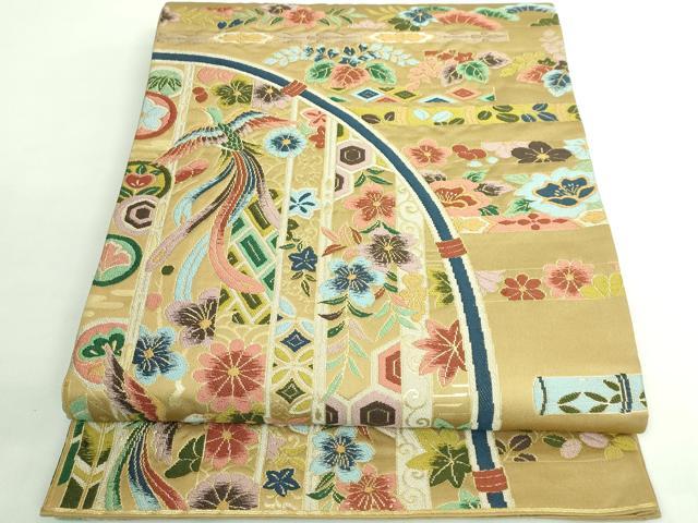 平和屋着物■極上　西陣　白綾苑大庭　六通柄袋帯　鳳凰花文　金糸　逸品　DZAB0972kh5