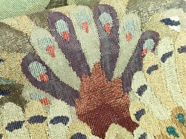 平和屋本店■極上　手織綴れ　山鹿清華　太鼓柄袋帯　孔雀　金銀糸　逸品　DZAB0974kh5 平和屋本店□極上 手織綴れ 山鹿清華 太鼓柄袋帯 孔雀 金銀糸 逸品