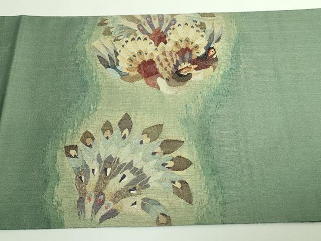 平和屋本店□極上 手織綴れ 山鹿清華 太鼓柄袋帯 孔雀 金銀糸 逸品