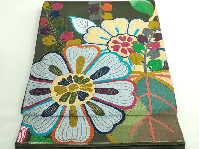 平和屋着物■極上　西陣　白綾苑大庭　六通柄袋帯　唐織　舞花文　金糸　逸品　DZAB0975kh5