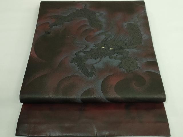 平和屋着物■極上　九寸開き名古屋帯　龍　黒地　金糸　逸品　DZAB0982kh5