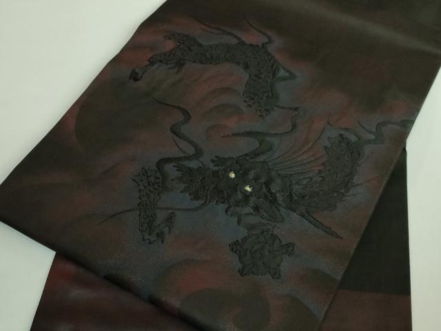 平和屋着物□極上 九寸開き名古屋帯 龍 黒地 金糸 逸品 DZAB0982kh5