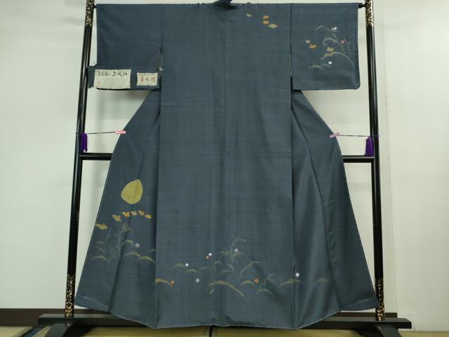 平和屋着物■極上　十日町 名門青柳謹製　赤城紬　草木染　訪問着　手座繰り　満月　露芝　証紙付き　逸品　未使用　DZAB1006kh5