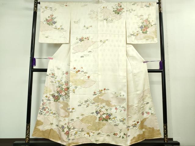 平和屋着物■極上　訪問着　駒刺繍　雲取り吉祥花文　薄桜色地　金彩　さが美扱い　反端付き　逸品　未使用　DZAB1010kh5