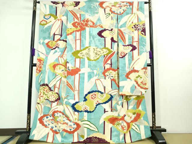 平和屋本店■極上　アンティーク　大正ロマン　振袖　駒刺繍　笹竹雲文　金彩　逸品　DZAB1012kh5