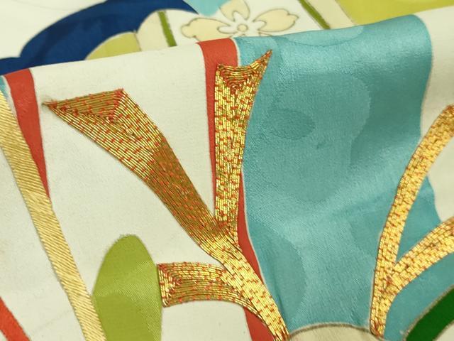 平和屋本店○極上 アンティーク 大正ロマン 振袖 駒刺繍 笹竹雲文 金彩