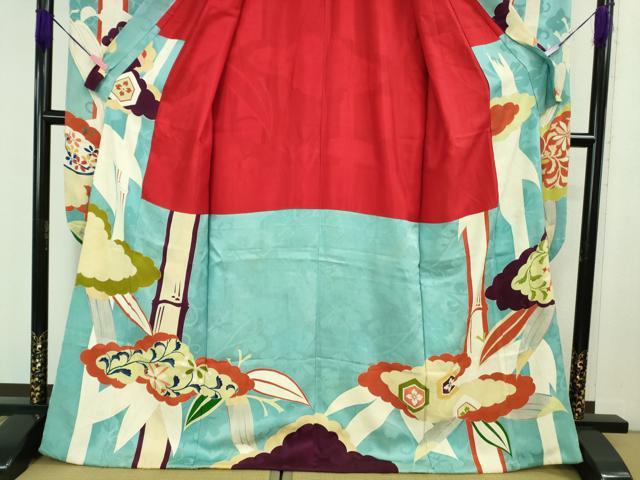 平和屋本店○極上 アンティーク 大正ロマン 振袖 駒刺繍 笹竹雲文 金彩